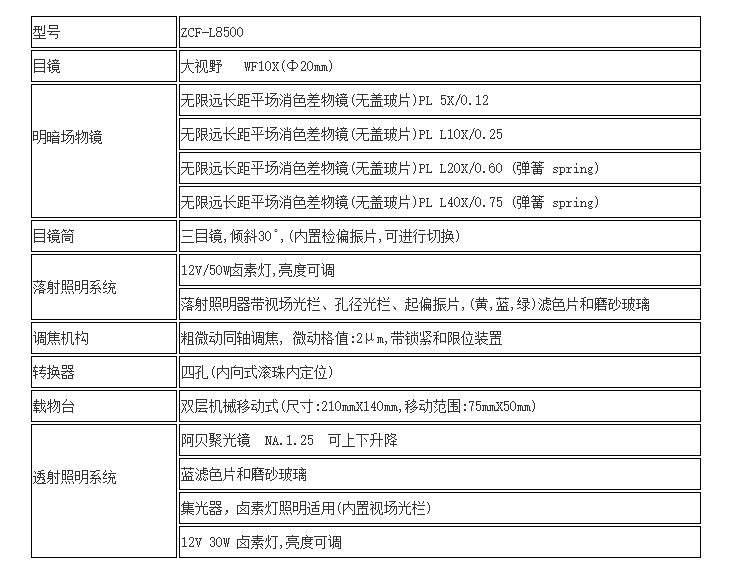 電腦型三目正置式多功能金相顯微鏡技術參數 電腦型三目正置式多功能金相顯微鏡技術參數